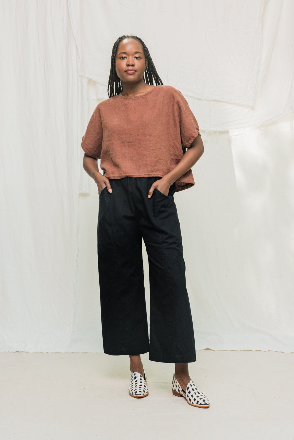 Clyde Culotte in Organic Cotton Canvas, Black, Size 5X-Regular | Ready to Ship