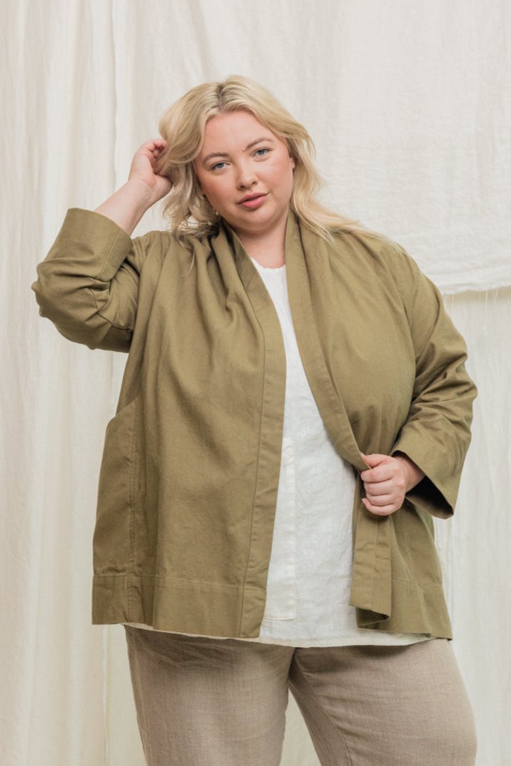 Clyde Jacket in Organic Cotton Canvas, Olivine, Size XXS/XS | Ready to Ship