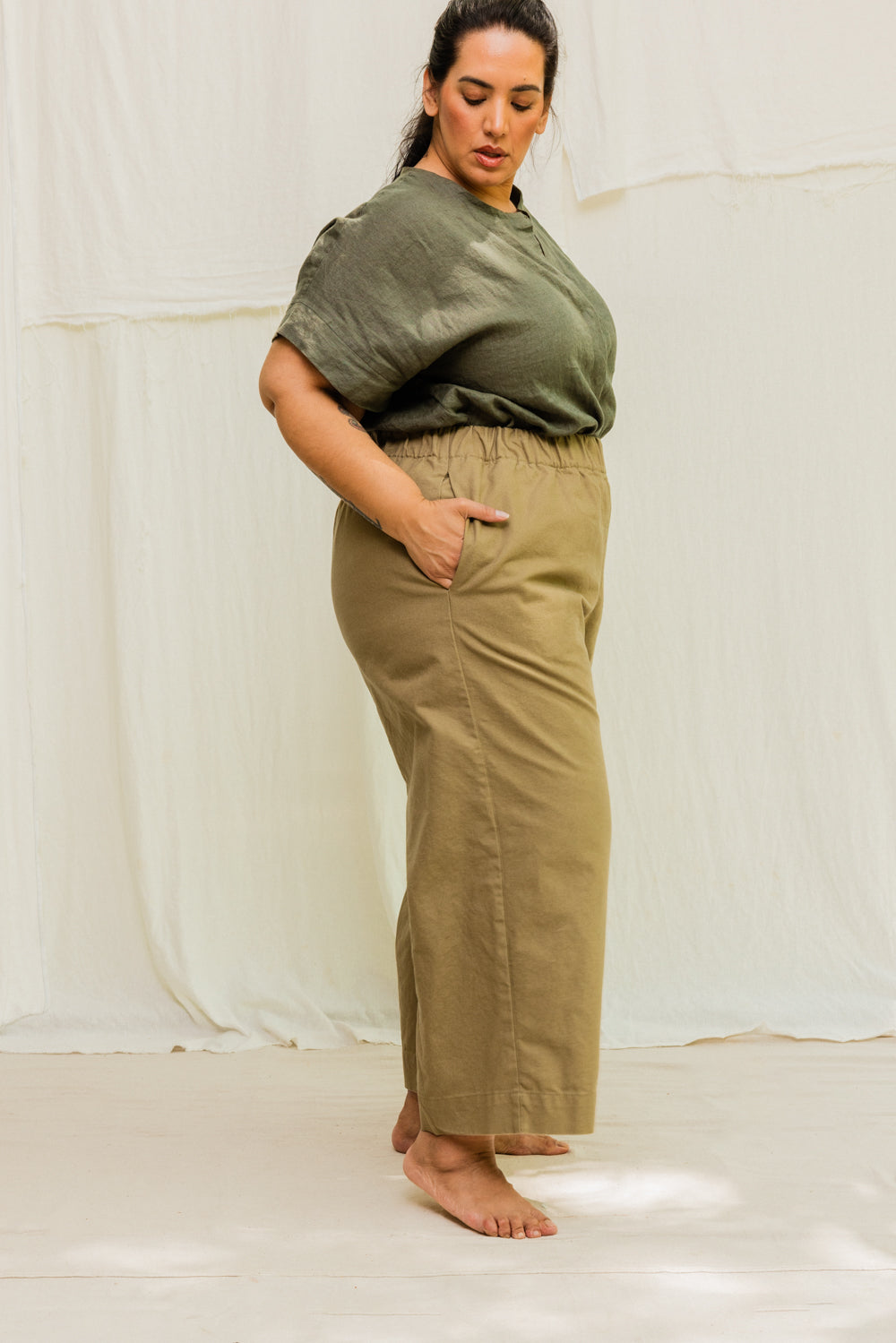 Florence Pant in Organic Cotton Canvas, Olivine, Size M-Regular | Ready to Ship