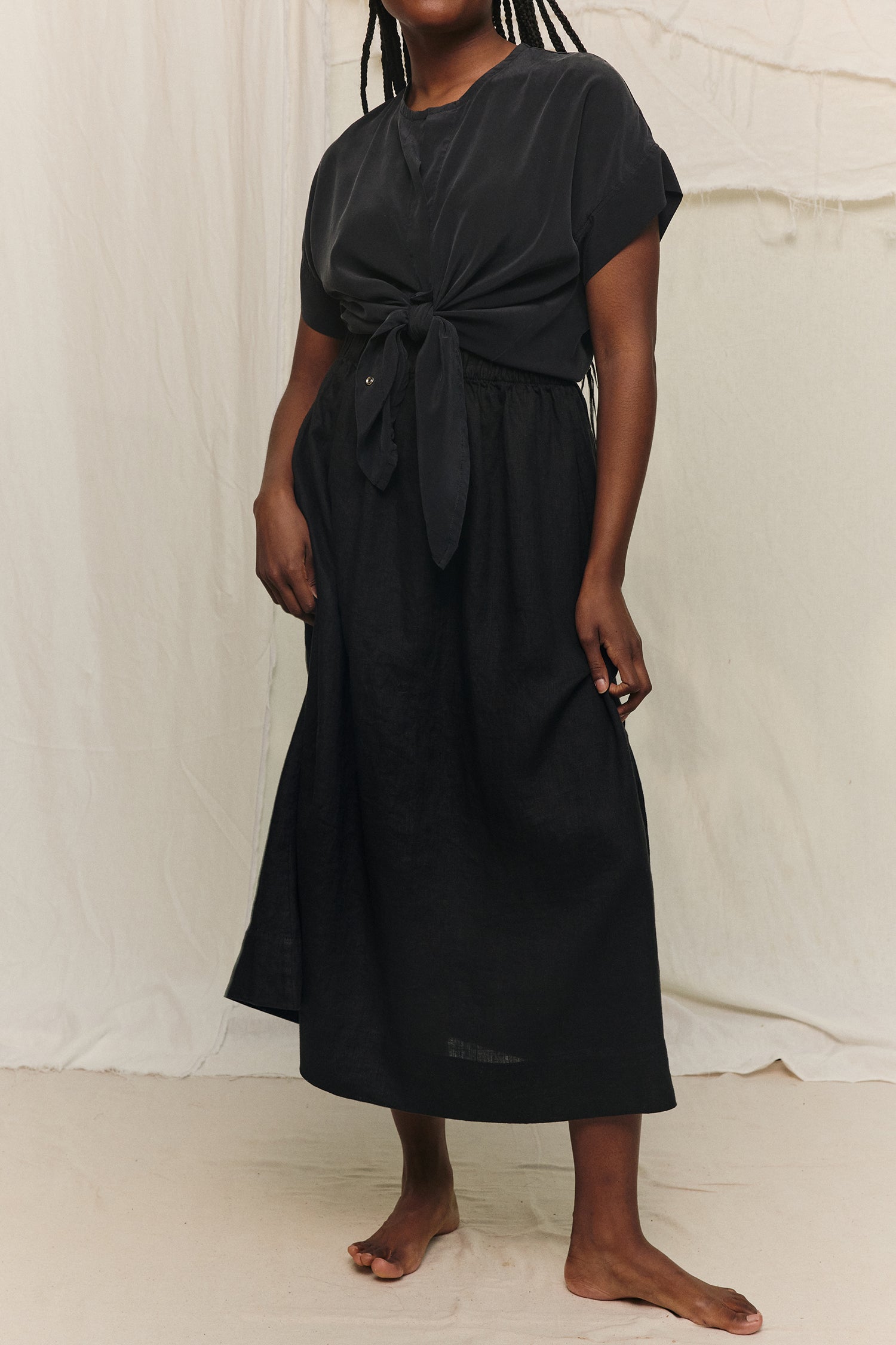 Bel Skirt in Lightweight Linen, Black, Size XXS-Regular | Ready to Ship