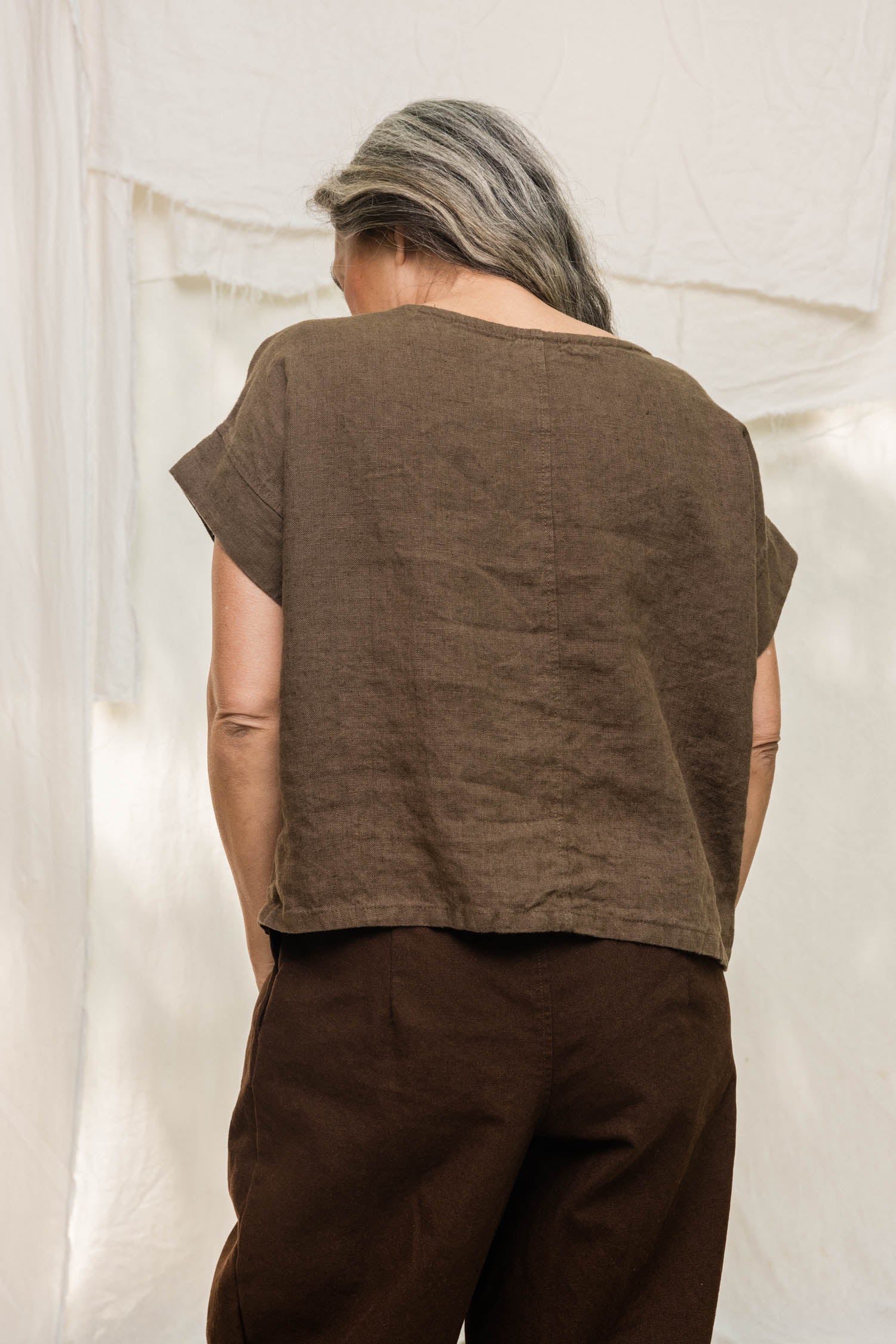 Georgia Tee in Midweight Linen, Cacao, Size XXS/XS | Ready to Ship