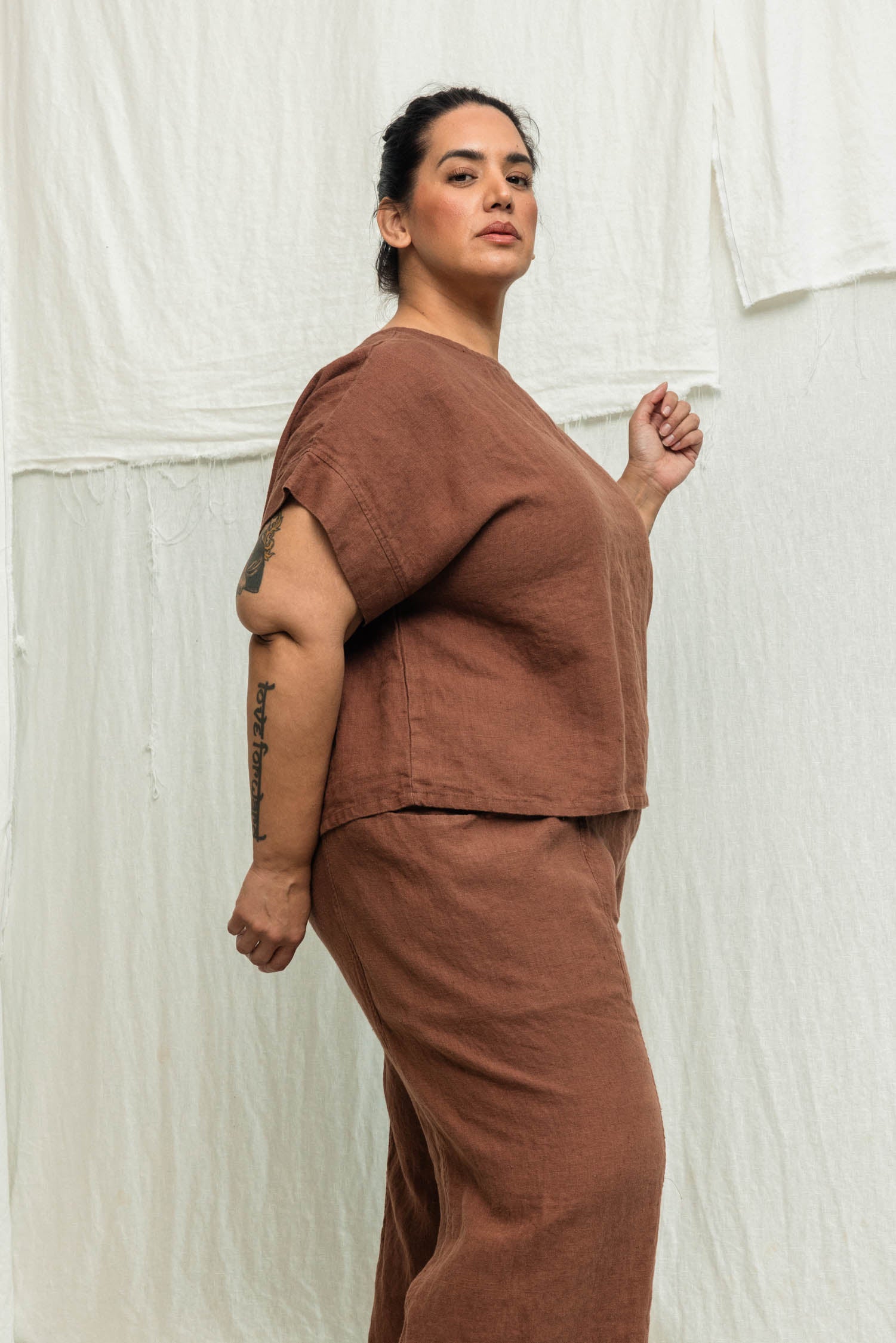 Georgia Tee in Midweight Linen, Cedar, Size XXS/XS | Ready to Ship