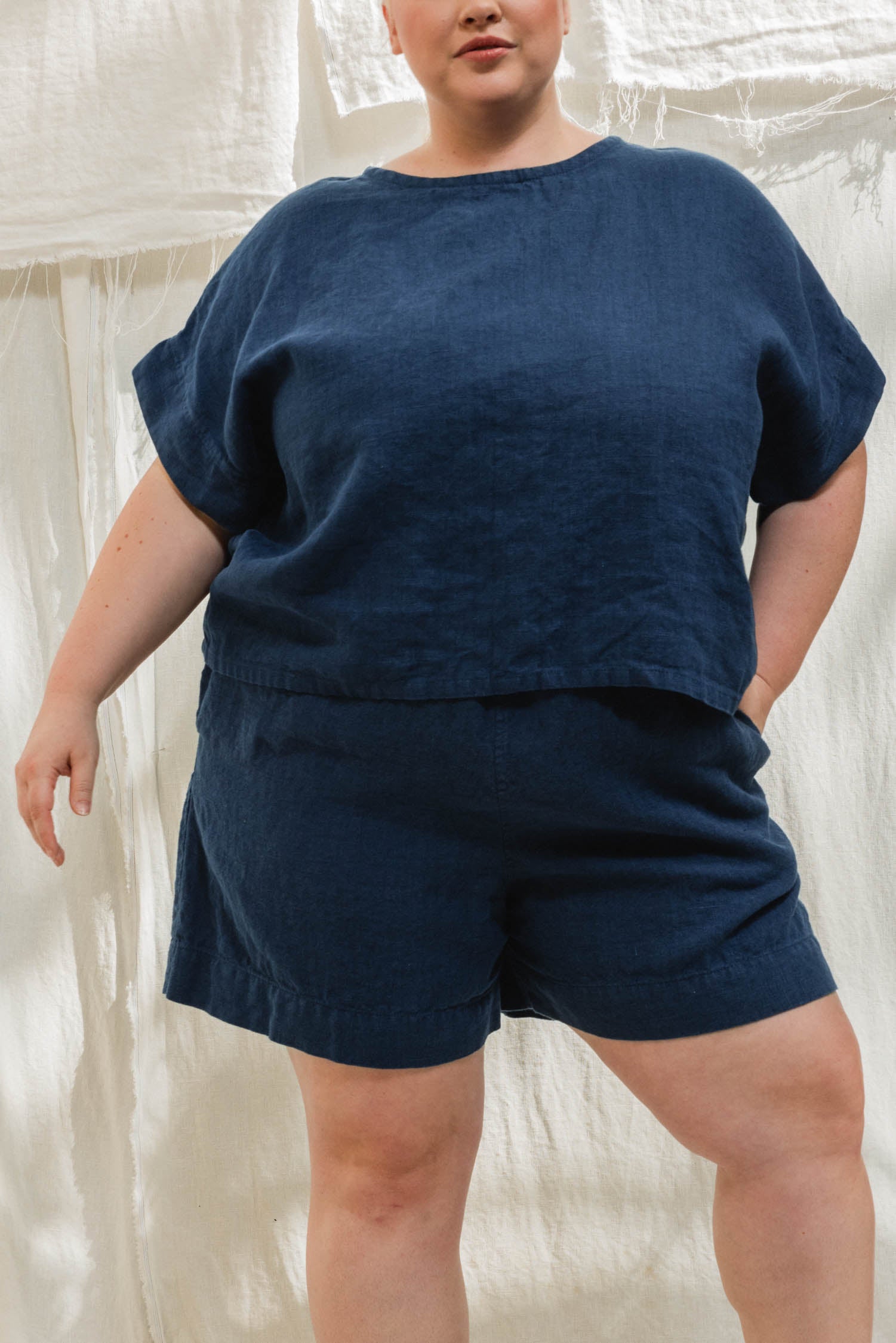 Georgia Tee in Midweight Linen, Indigo, Size XXS/XS | Ready to Ship